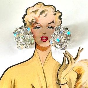 VINTAGE AB RHINESTONES CLIP BACK CLUSTER EARRINGS OLD HOLLYWOOD GLAMOUR